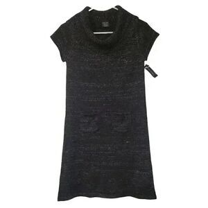 Faded Glory Girl's Black Knit Multi-Color Metallic Cowl Sweater Dress NEW NWT